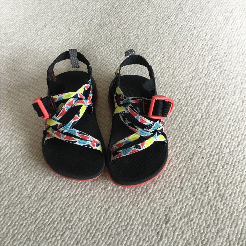 Chaco Kids Black Sandals with Multicolor Geometric Straps